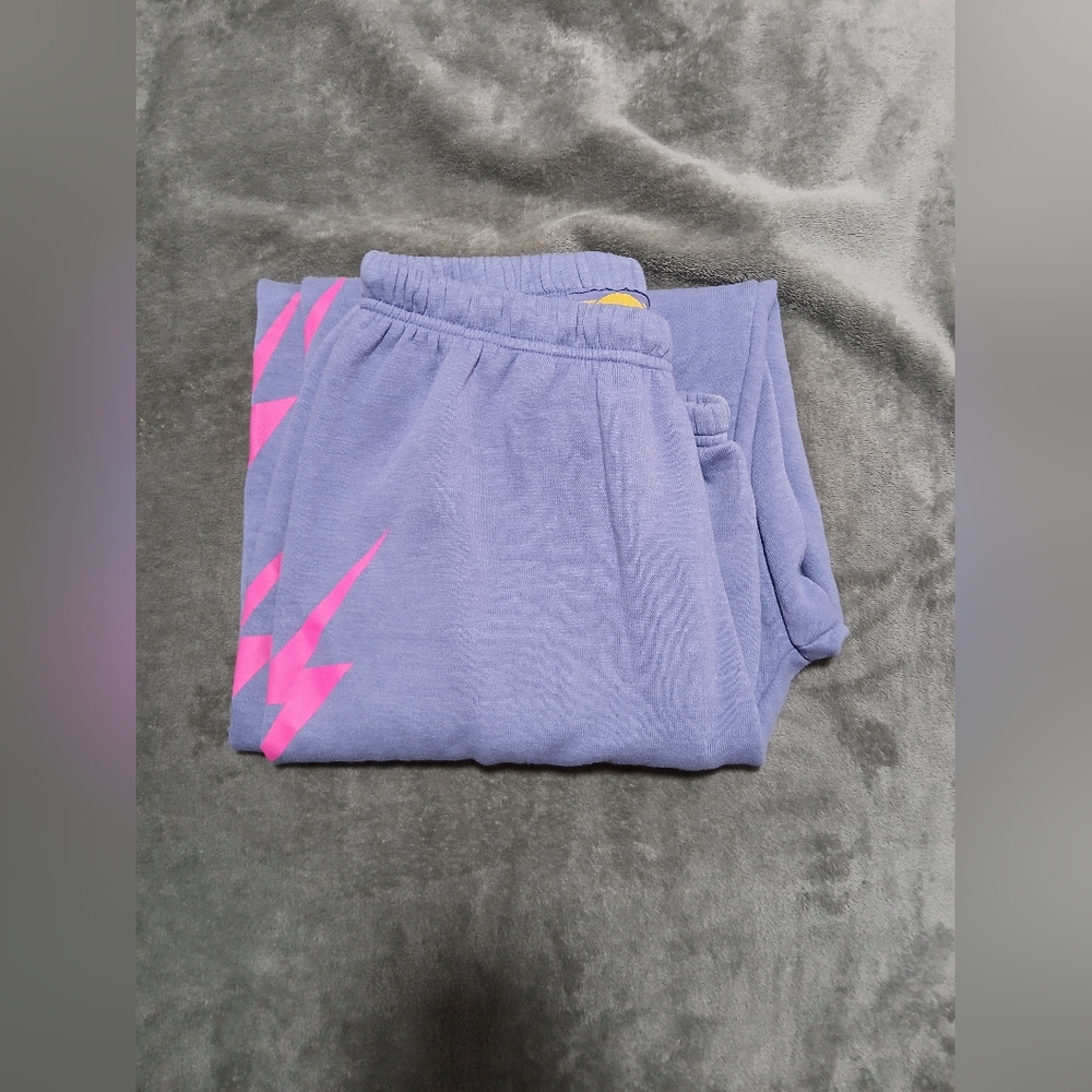 Aviator Nation Lavender Sweatpants with Pink Lightning Bolts - Picture 7 of 8